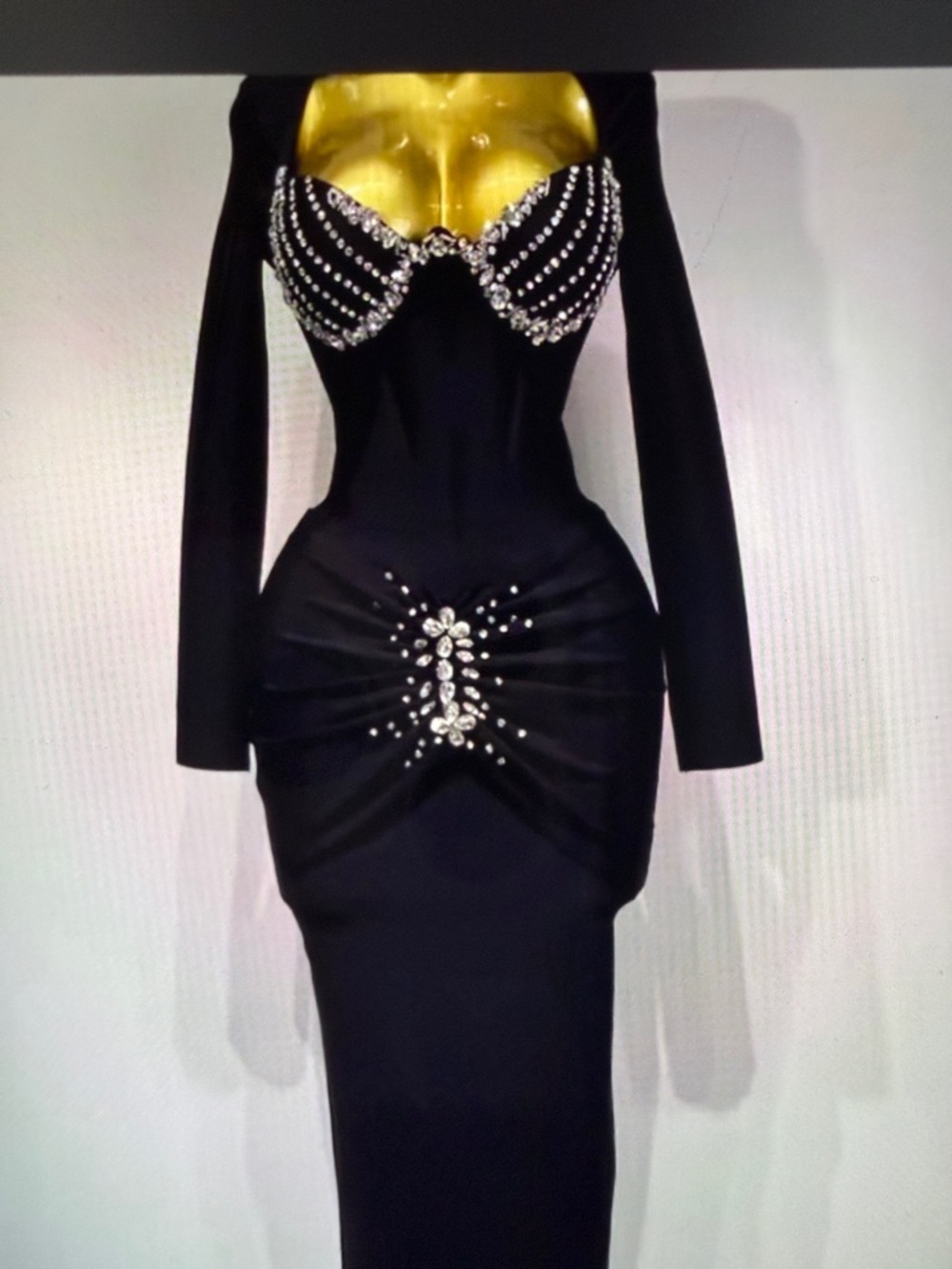 Black Embellished Long Sleeve Bodycon Dress
